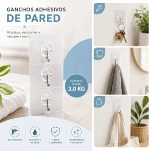 Ganchos Transparentes Auto Adhesivo 3 pcs