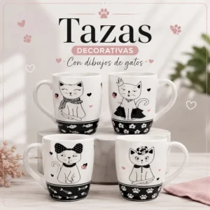 Tazas decorativas con dibujos de gatos
