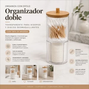 Organizador doble con tapa de madera