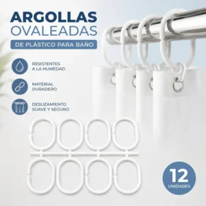 Argollas de plástico para cortina de baño (trae 12 unidades)
