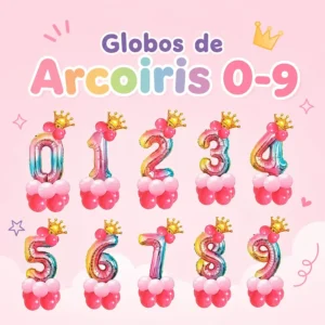 Globo Número Arcoíris con Corona 0-9