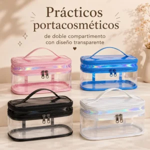 Portacosméticos Transparente Doble Compartimento Holográfico