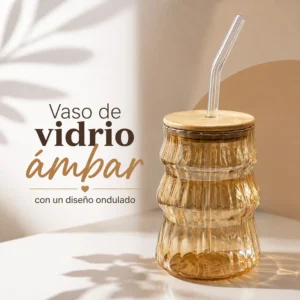 Vaso de Vidrio Ámbar con Diseño Ondulado