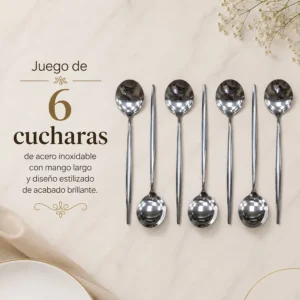 Juego de 6 Cucharas de Acero Inoxidable Mango Largo