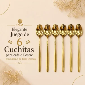 Elegante Juego de 6 Cucharitas para Café o Postre con Diseño de Rosa Dorada
