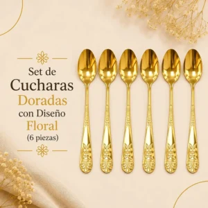 Set de Cucharas Doradas con Diseño Floral (6 piezas)