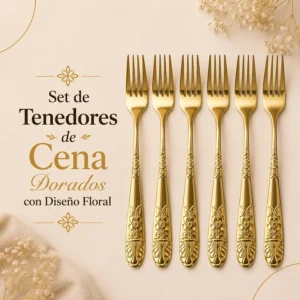 Set de Tenedores de Cena Dorados con Diseño Floral