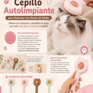 Cepillo autolimpiante para mascotas con diseño de gatito