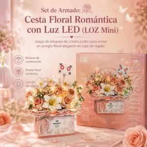 Cesta floral romántica con luz LED