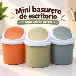 Mini Basurero de Escritorio con Tapa Vaivén Giratoria