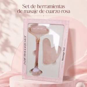 Set de Herramientas de Masaje Roller y Gua Sha de Cuarzo Rosa