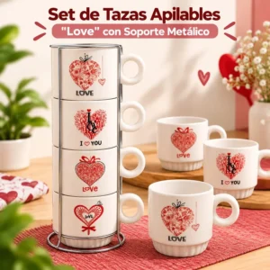 Set de Tazas Apilables Love con Soporte Metálico