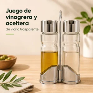 Juego de Vinagrera y Aceitera de Vidrio con Soporte