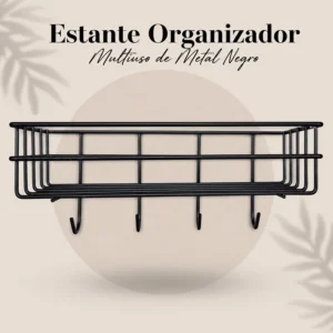 Estante Organizador Multiuso de Metal Negro con Ganchos