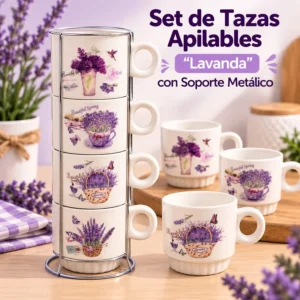 Set de Tazas Apilables Lavanda con Soporte Metálico