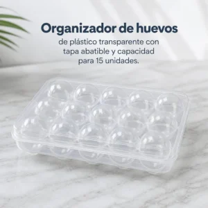 Organizador de Huevos Transparente con Tapa Abatible 15 Unidades
