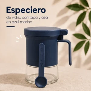 Especiero de Vidrio con Tapa y Asa Azul Marino