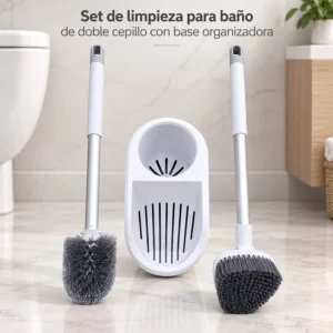 Set de Limpieza para Baño Doble Cepillo con Base Organizadora