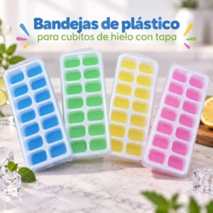 Bandeja de Plástico para Cubitos de Hielo con Tapa