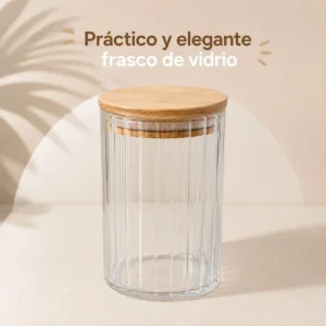 Frasco de Vidrio Acanalado con Tapa de Bambú