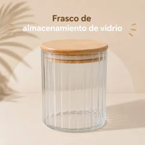 Frasco de Almacenamiento de Vidrio Acanalado con Tapa de Madera