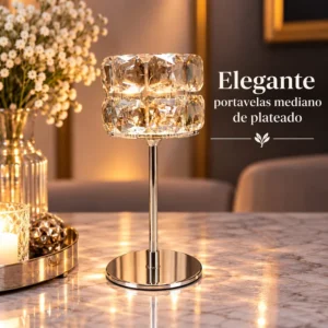 Portavelas Mediano de Cristal Plateado
