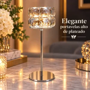 Portavelas Alto de Cristal Plateado