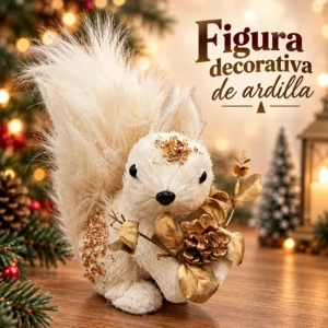 Figura Decorativa de Ardilla Navideña con Piña Dorada