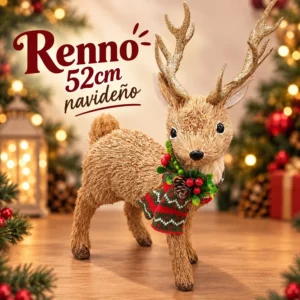 Reno Navideño Decorativo 52cm con Bufanda y Acebo