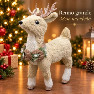 Reno Navideño Decorativo Grande 38cm con Corona de Flores