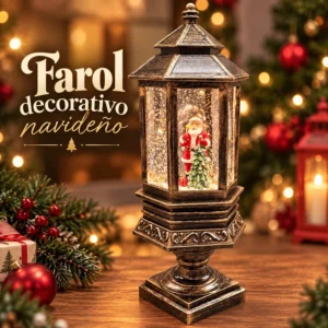 Farol Decorativo Navideño con Papá Noel y Globo de Nieve