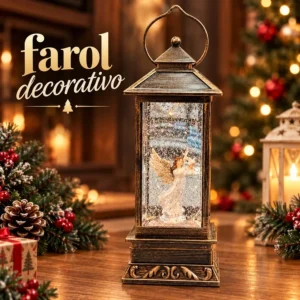Farol Decorativo Navideño con Ángel y Globo de Nieve