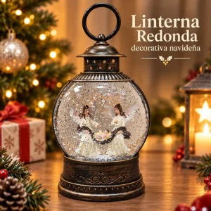 Linterna Redonda Decorativa Navideña con Globo de Nieve Ángeles