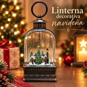 Linterna Decorativa Navideña con Escena de Pueblo Nevado