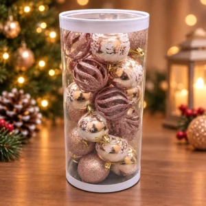 Set de Esferas Navideñas Rosa con Diseño de Copos de Nieve