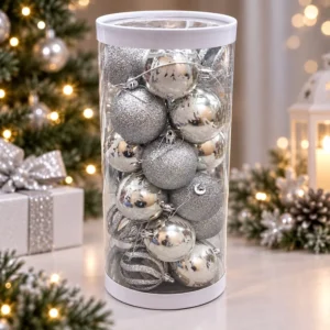 Set de Esferas Navideñas Plateadas con Diseño de Copos de Nieve