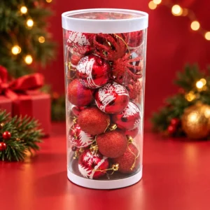 Set de Esferas Navideñas Rojas con Diseño de Reno