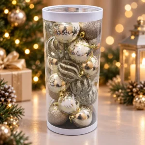 Set de Esferas Navideñas Doradas con Diseño de Copos de Nieve