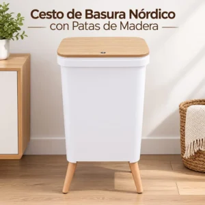 Cesto de Basura Nórdico con Patas de Madera