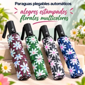 Paraguas Plegable Automático Estampado de Margaritas Multicolor