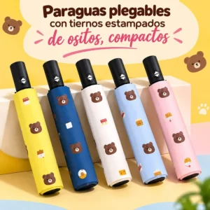 Paraguas Plegable Compacto con Estampado de Ositos
