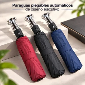 Paraguas Plegable Automático Diseño Ejecutivo Mango Cromado