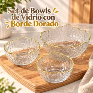 Set de Bowls de Vidrio con Borde Dorado