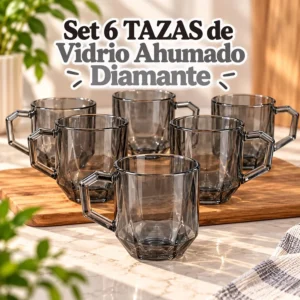 Set de 6 Tazas de Vidrio Ahumado Diamante