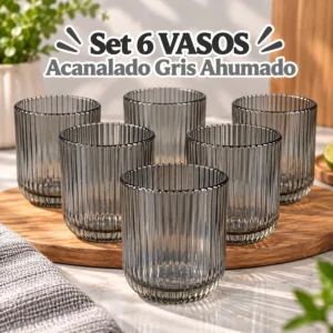 Set de 6 Vasos Acanalados Gris Ahumado