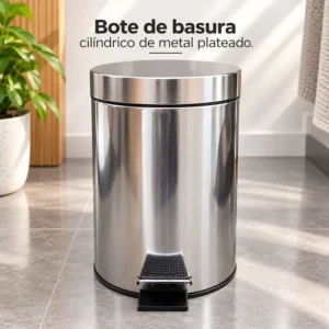 Bote de Basura Cilíndrico de Pedal Metal Plateado