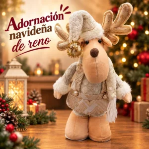 Adorno Navideño de Reno de Peluche con Gorro