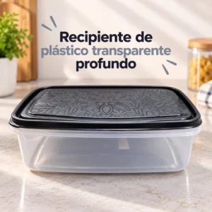 Recipiente de Plástico Transparente Profundo con Tapa Labrada