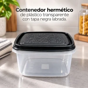 Contenedor Hermético con Tapa Negra Labrada