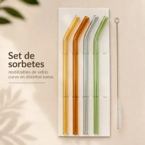 Set de Sorbetes Reutilizables de Vidrio con Cepillo